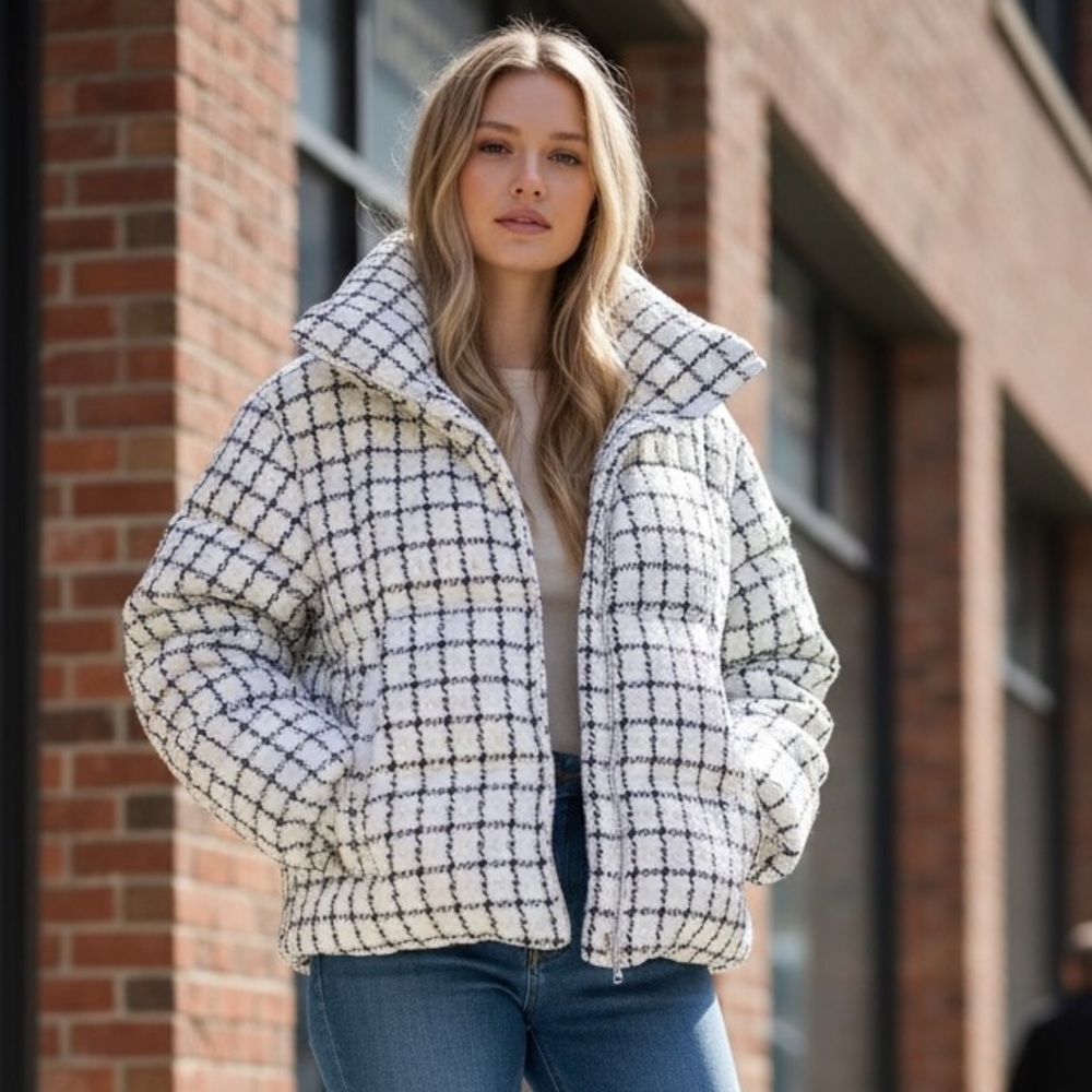 NWT JASON WU $395 Women's White and Black Checkered Jacket Windowpane Medium